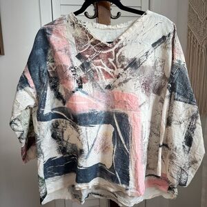 Unique Abstract Print V-Neck Top